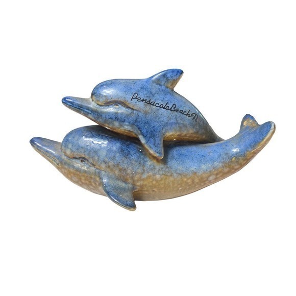 Pensacola Beach Ceramic Mom‎ & Baby Dolphin 8” L & 4 1/2” H Collectible - Picture 1 of 8